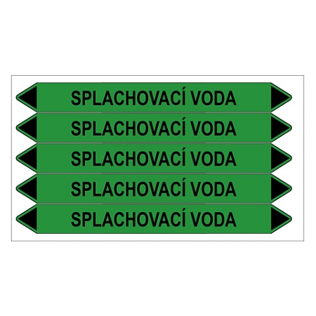 Značení potrubí, splachovací voda,5 ks, 150 × 12 mm